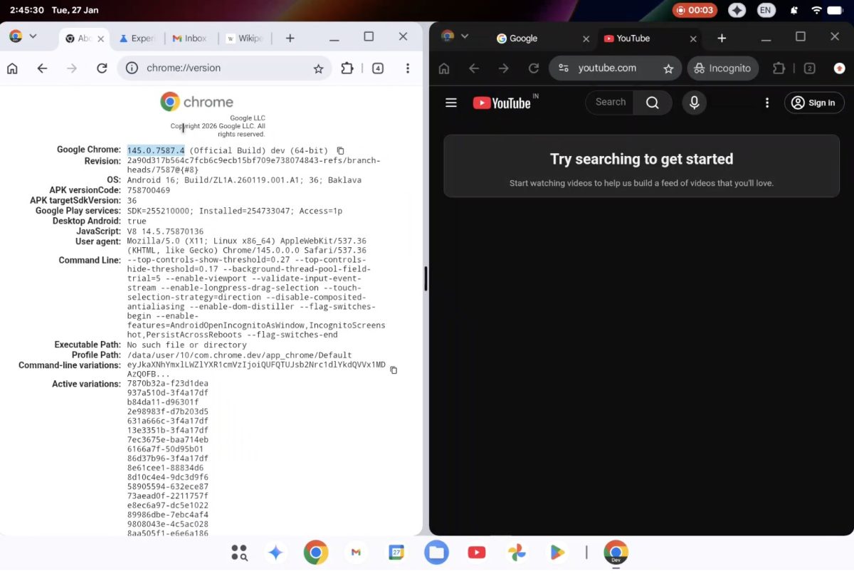 Androidin uusi tietokoneille tarkoitettu Aluminium OS -työpöytänäkymä tuli ilmi odottamattomasti.0