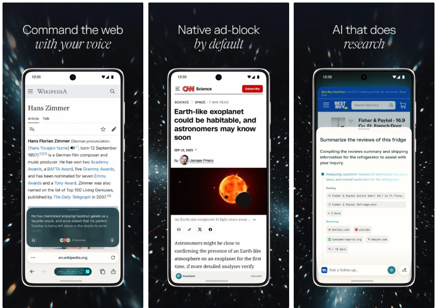 Tekoälyyritys Perplexity julkaisi Comet-selaimen Android-alustalle.3