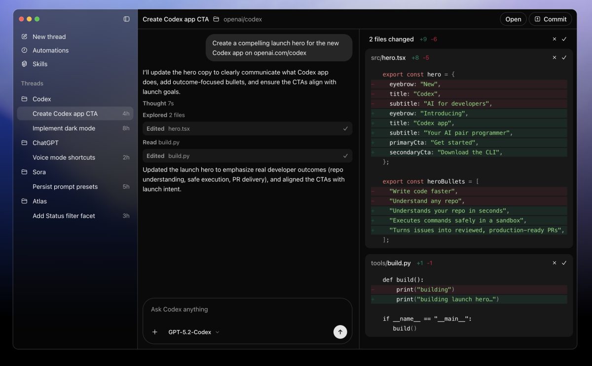 OpenAI julkaisi uuden Codex-sovelluksen macOS-käyttöjärjestelmälle.0