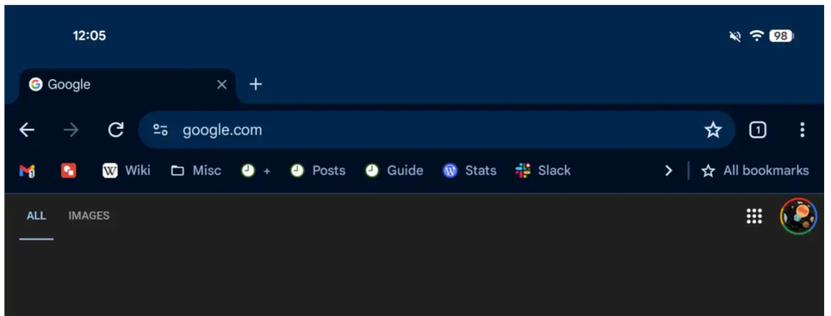 Chrome-selaimeen on nyt mahdollista lisätä kirjanmerkkipalkki suuremmilla Android-laitteilla.1