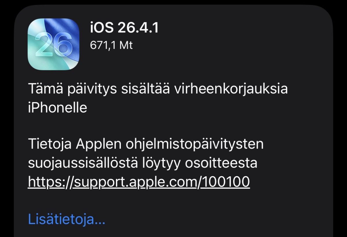 Apple julkaisi iOS- ja iPadOS-version 26.4.1 – korjauksia iCloud-synkronointiongelmaan 2 Apple julkaisi iOS- ja iPadOS-version 26.4.1 – korjauksia iCloud-synkronointiongelmaan 1