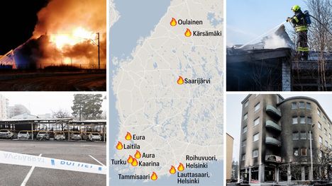 Nuoret epäiltyinä useista tulipaloista eri puolilla maata 2 Nuoret epäiltyinä useista tulipaloista eri puolilla maata 1