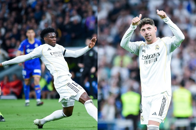 Real Madridin Valverde ja Tchouameni osalistuvat harjoituskentän yhteenottoon 1