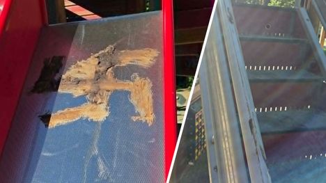 Liukumäkeen maalattiin kakkahakaristi Tampereella 2 Liukumäkeen maalattiin kakkahakaristi Tampereella 1