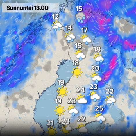 Sunnuntaille ennustetaan sadetta ja ukkosta. 11