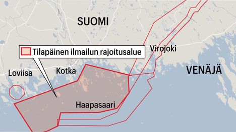 Ilmailua Suomenlahdella rajoitettiin droonitoiminnan vuoksi – rajoitusalueen yksityiskohdat 2 Ilmailua Suomenlahdella rajoitettiin droonitoiminnan vuoksi – rajoitusalueen yksityiskohdat 1