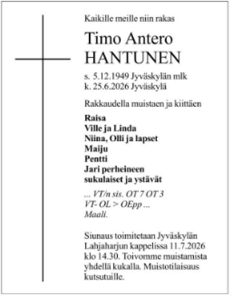 Timo Hantunen: Koskettava yksityiskohta kuolinilmoituksessa 4 Timo Hantunen: Koskettava yksityiskohta kuolinilmoituksessa 3