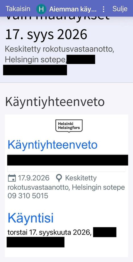 Helena sai Maisasta viestin, jossa väitettiin hänen käyneen rokotuksessa – Helsingin kaupunki selittää virheen 3