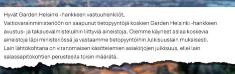 Sähköposti paljastaa: Orpon kabinetti edisti Garden Helsingin tukea vielä kohun keskellä 7