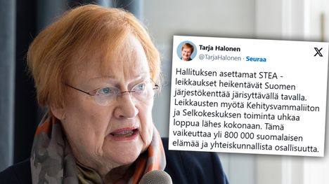 Tarja Halonen kritisoi hallituksen järjestöleikkauksia 2 Tarja Halonen kritisoi hallituksen järjestöleikkauksia 1